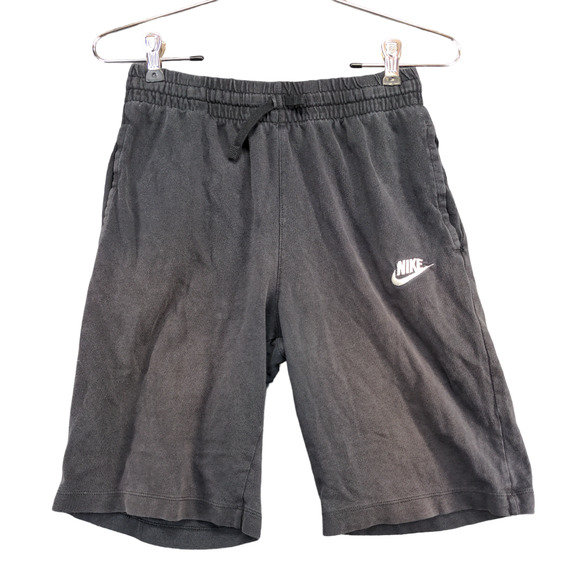 Nike Boys Sweat Shorts Black Size L Cotton Slash Pockets Embroidered Swoosh - Picture 1 of 12